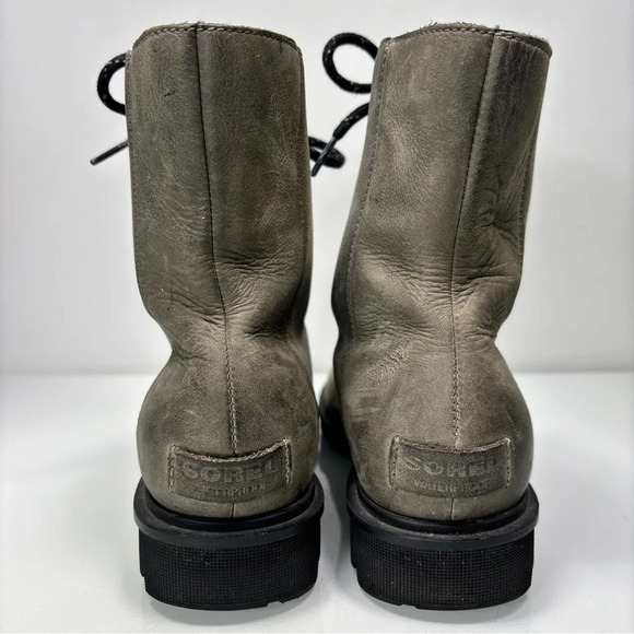 Sorel Phoenix Short Lace Waterproof Greenish Gray Leather Quarry Boots Size 10 - Picture 10 of 13